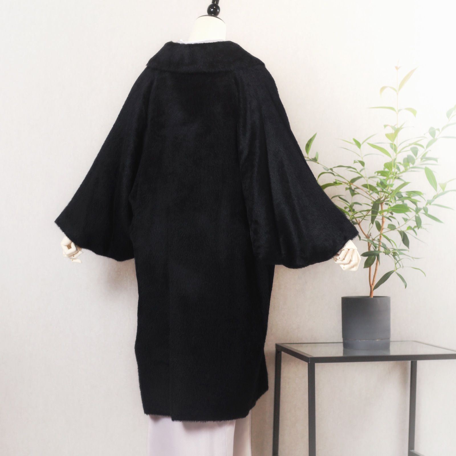  着物コート ブラック 着物 和装 防寒 冬用 スーリー アルパカ ウール へちま衿 フリーサイズ C-3 その他 着物 浴衣