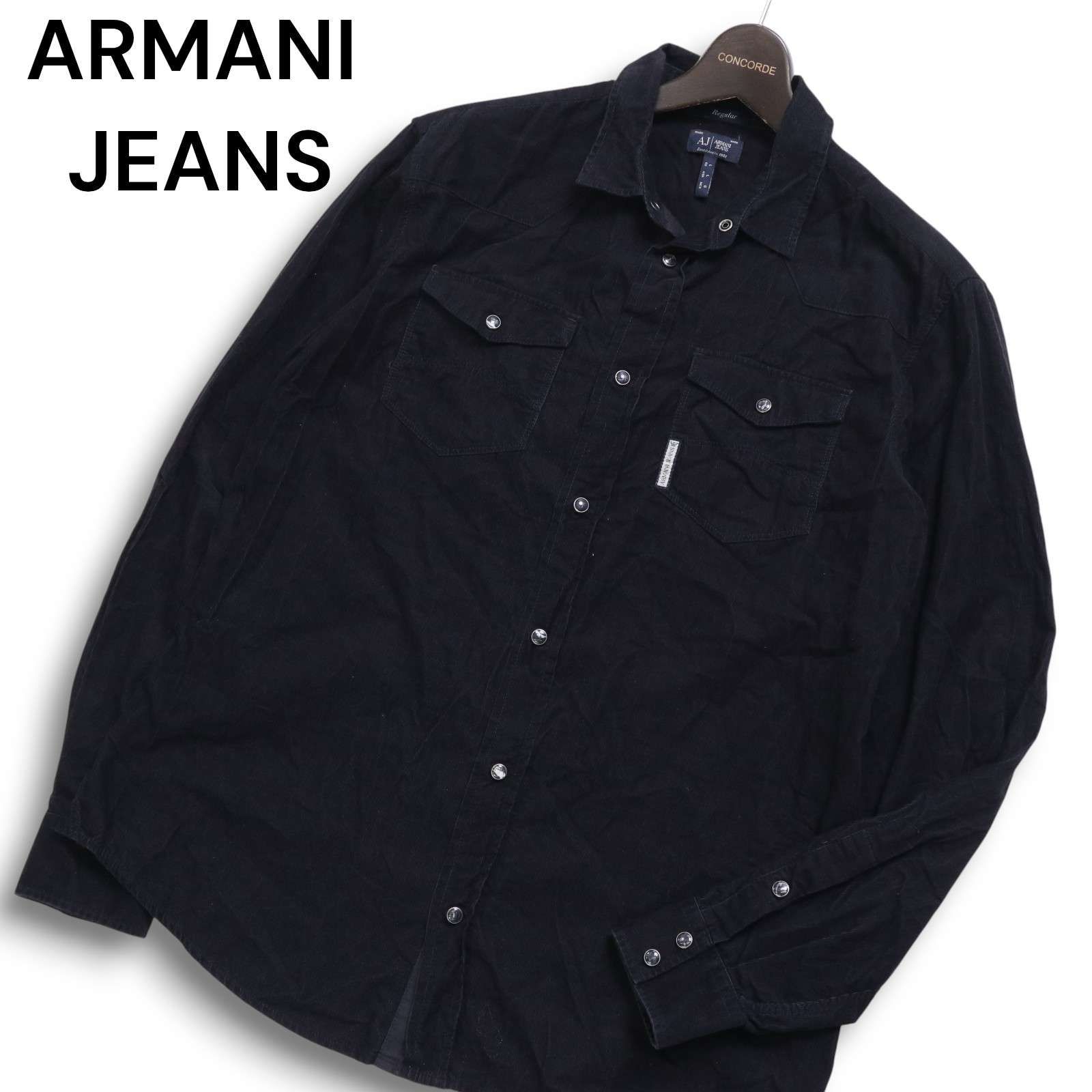  ARMANI JEANS アルマーニ ジーンズ 秋冬 コーデュロイ★ 長袖 ウエスタン シャツ Sz.L メンズ 黒 長袖シャツ