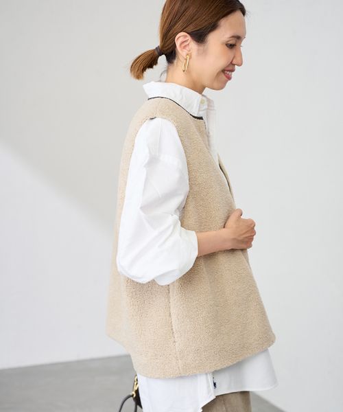 CLORE＋ プードルベスト ボアベスト ベージュ セール】もこもこ感が愛らしい♪暖か前後2wayプードルボアベスト