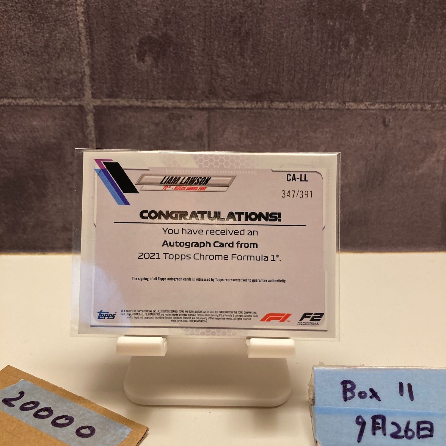 2021 Topps Chrome Formula 1 Liam Lawson 347/391 直筆サインカード
