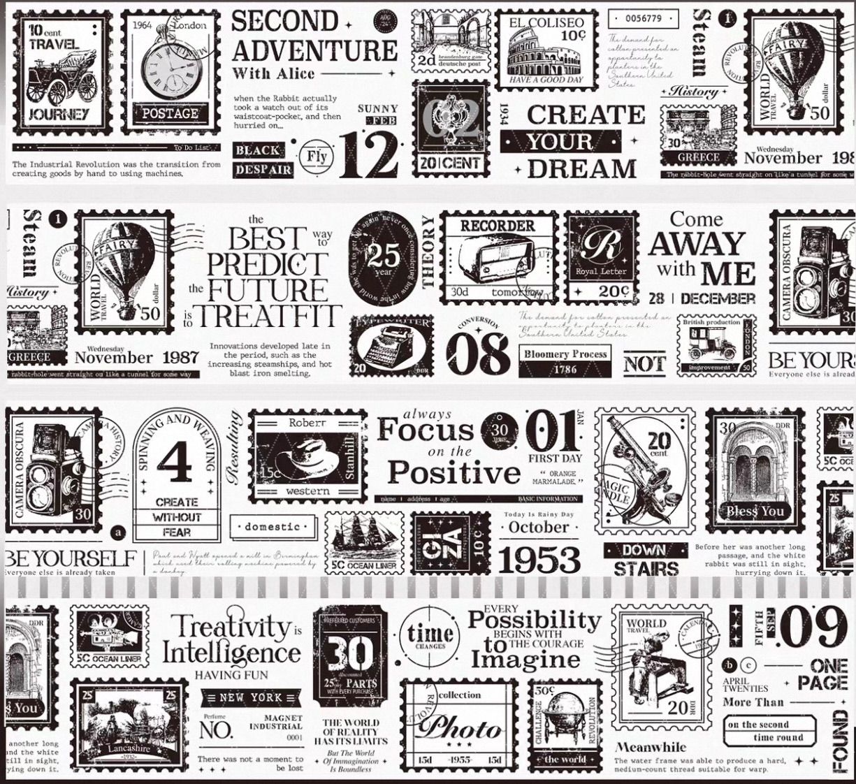 镭射金 复古邮票 6cm×5m 100cm/loop 海外マスキングテープ 海外マステ