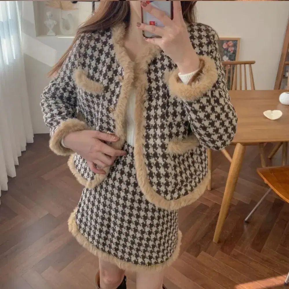 ツイード ファー セットアップ 冬コーデ