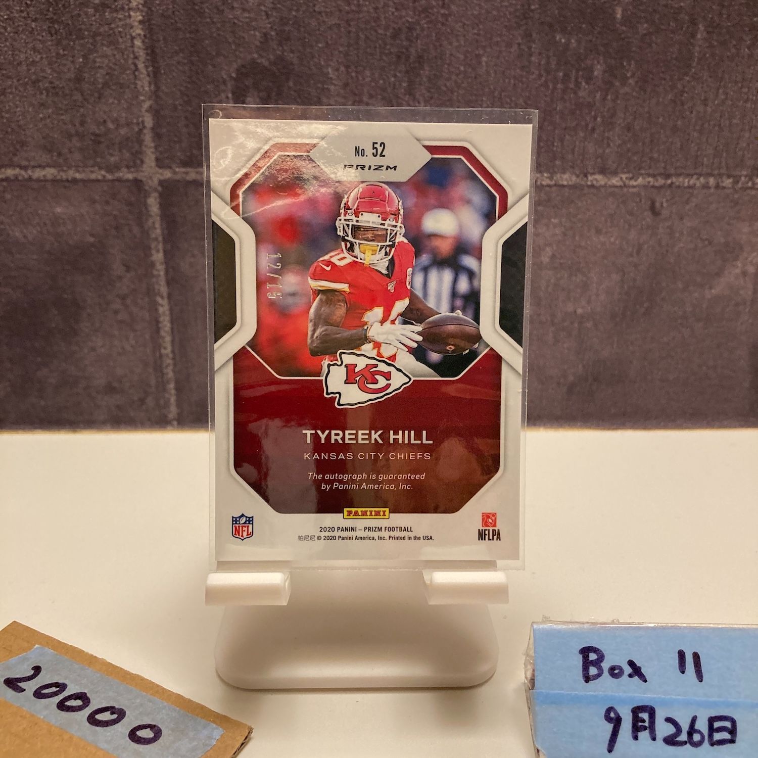 2020 Panini Prizm Tyreek Hill 12 15 直筆サインカード Kansas City Chiefs Sensational Signatures Green カード