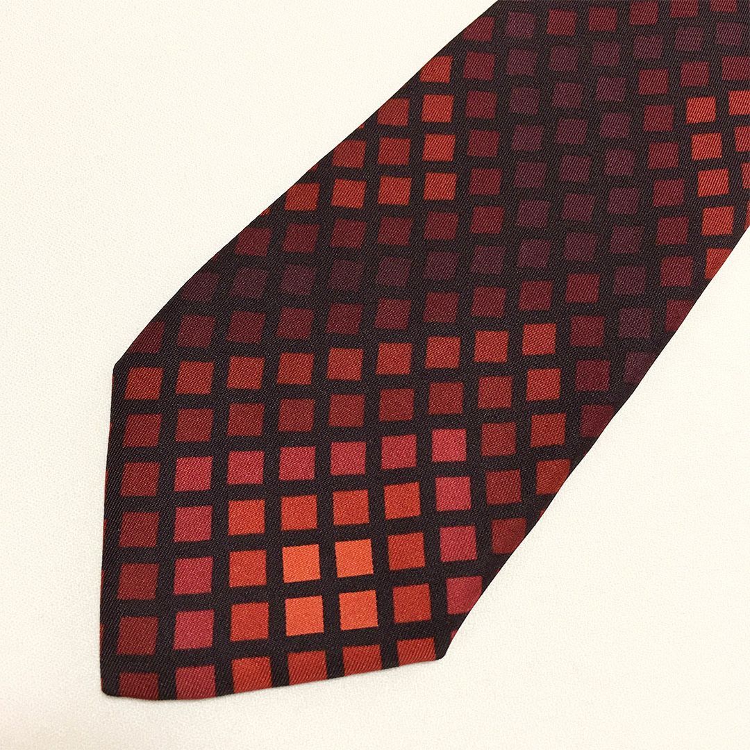 GUCCI シルクネクタイ チェック柄 レッド×オレンジ