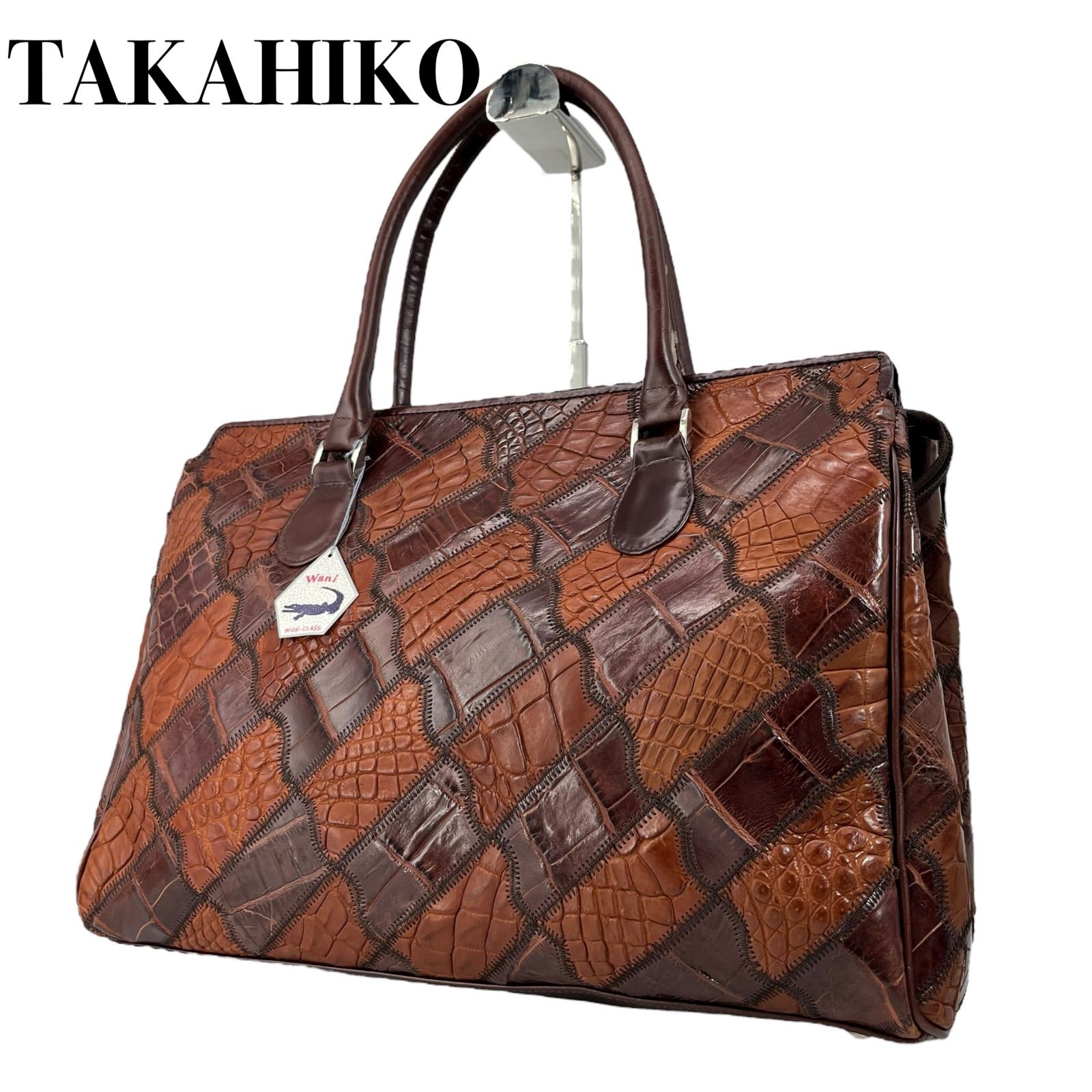 タカヒコ トートバッグ レディース 本革 ワニ革 クロコダイル ブラウン 茶 肩掛け 大容量 5190