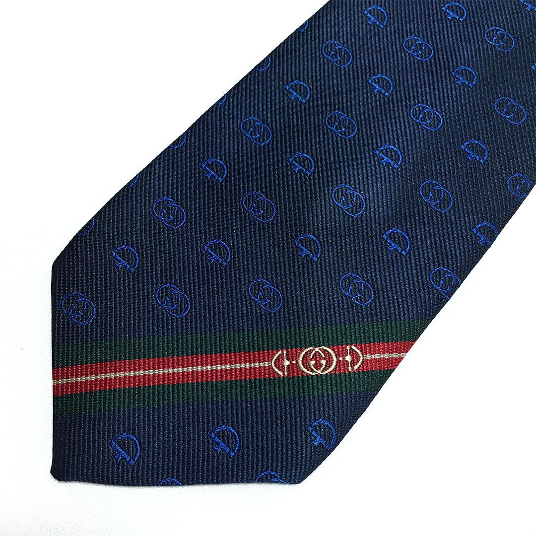 GUCCI (グッチ) シルク100％ ダミエジャガード 総柄 ネクタイ 未使用級