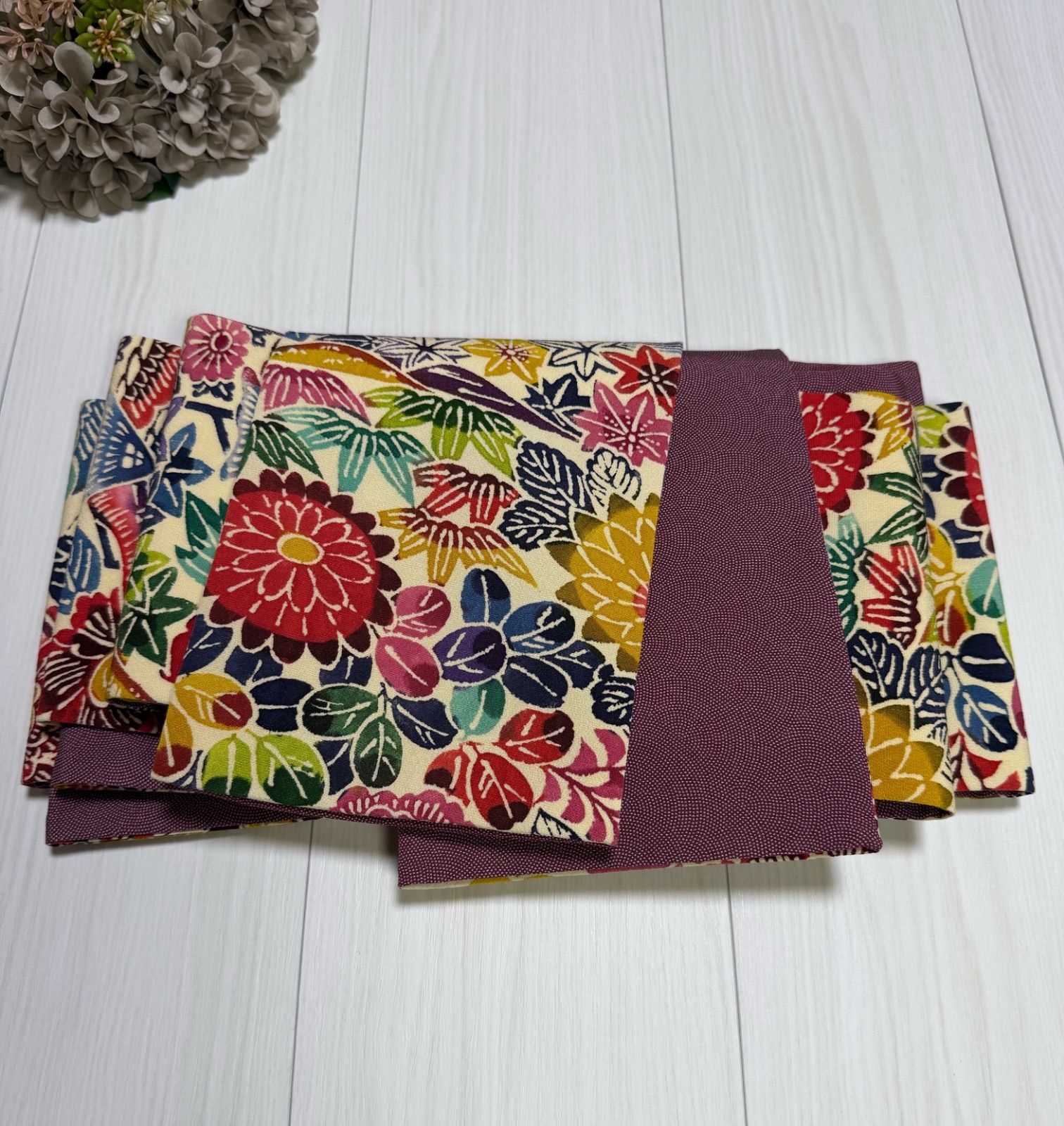 最後の一点！ 270号 半幅帯 紅型 × 鮫小紋 紫 正絹 リバーシブル