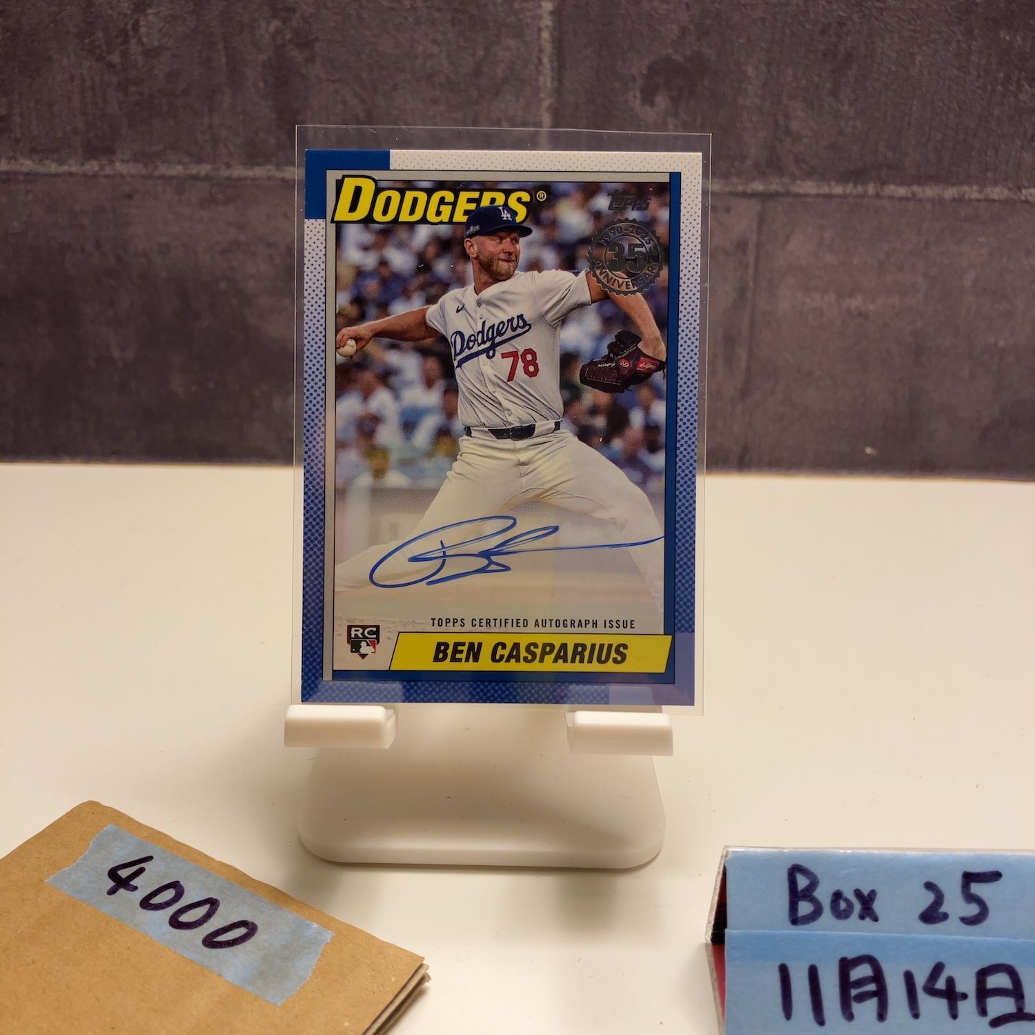 2025 Topps BEN CASPARIUS 直筆サインカード LOS ANGELES DODGERS 35th