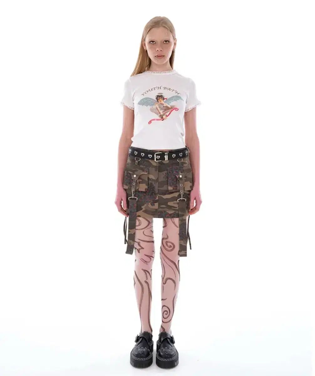 ユースベース カモフラージュ ミニ スカート カーキ