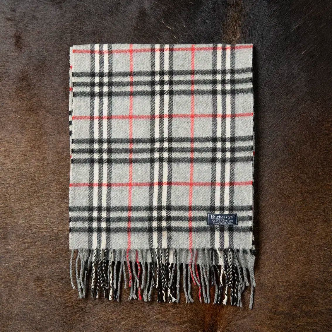 正規品 90s バーバリー Burberrys 100% カシミア マフラー グレー