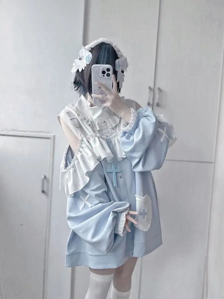 量産型 y 2 k サブカルチャー アクア スウェット レグウォーマー セット