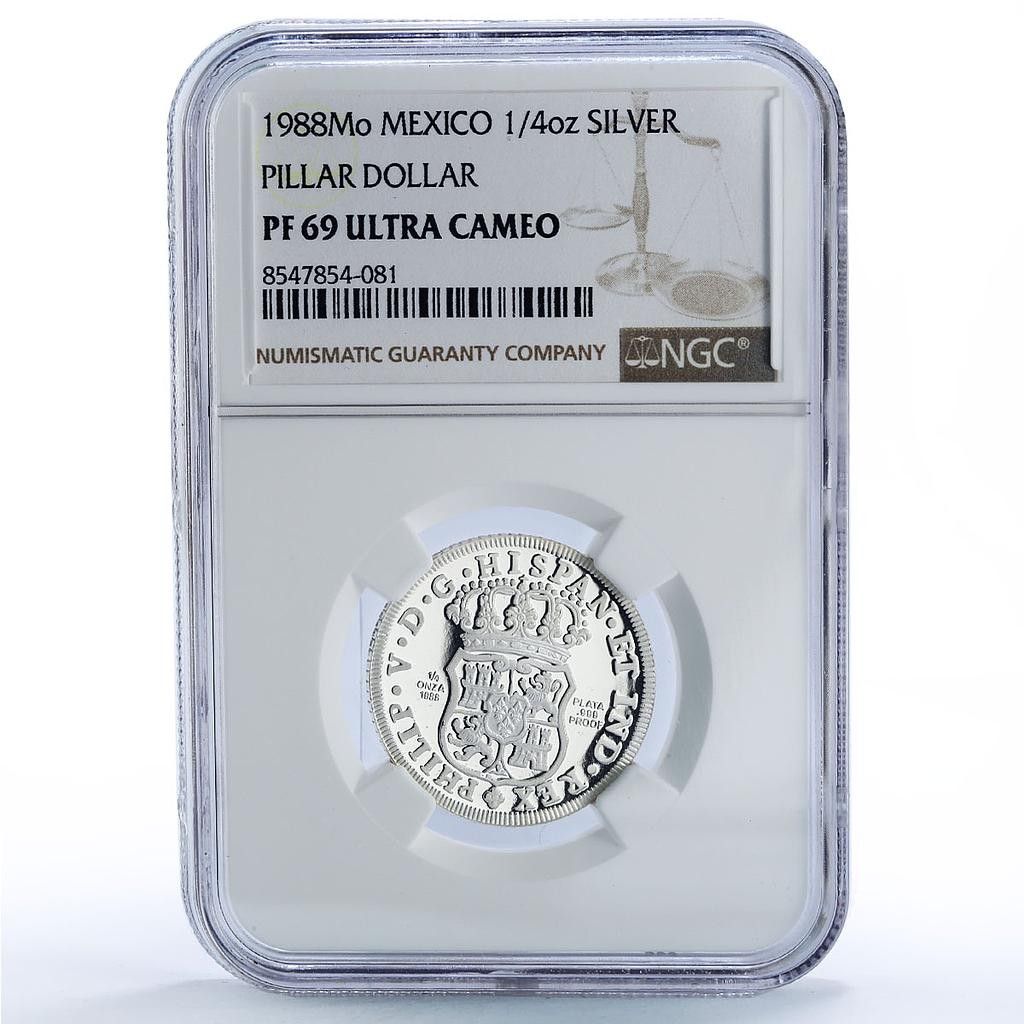 メキシコ ピラードル 8レアル 1732年 再鋳造 1/4オンス PF 69 NGC