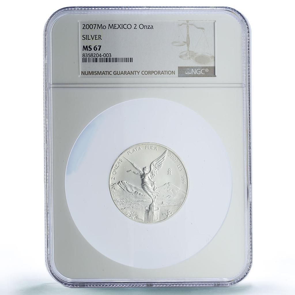 メキシコ 2 オンザ リベルタ独立天使 MS 67 NGC オンス銀貨 2007