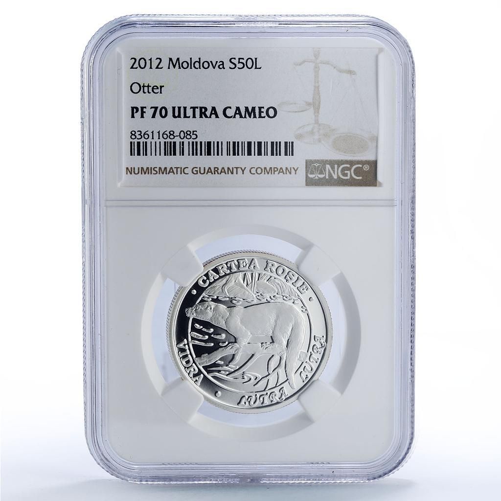 モルドバ 50レイ カワウソ レッドブック 野生動物 動物相 PF 70 NGC 銀貨 2012