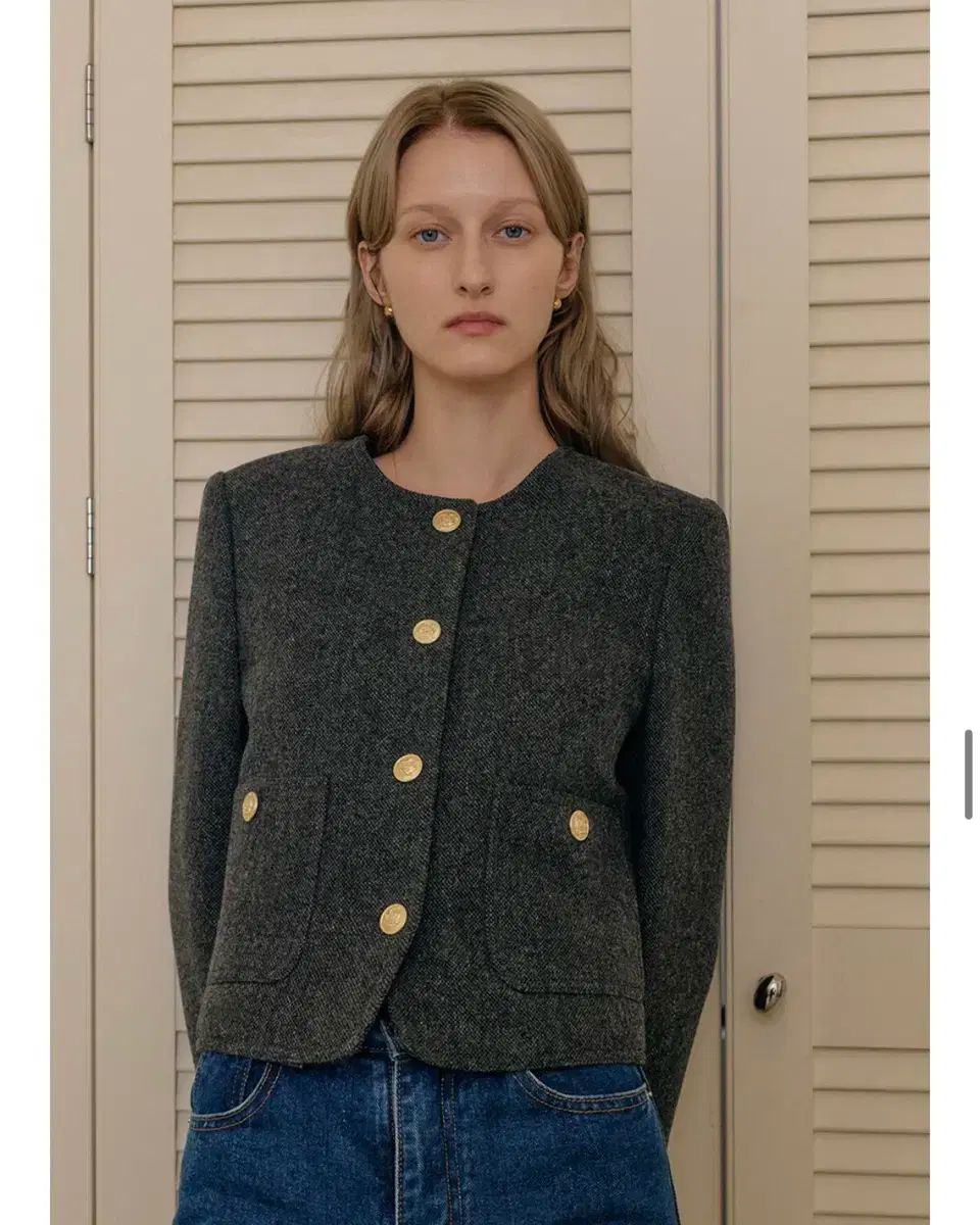 ルッケスト ベイビー アルパカ ツイード ジャケット チャコール S