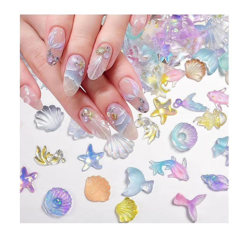 ネイルパーツ 夏 200個セット 3D 立体 貝殻 人魚 イルカ 海馬 ヒトデ
