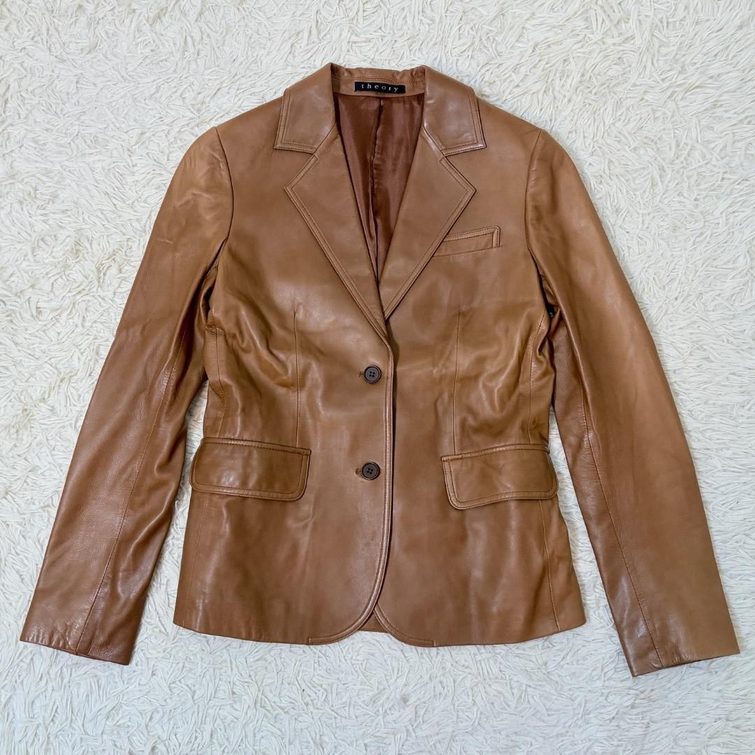 極美品 セオリー 本革 羊革 レザージャケット S 高級シープ ブラウン