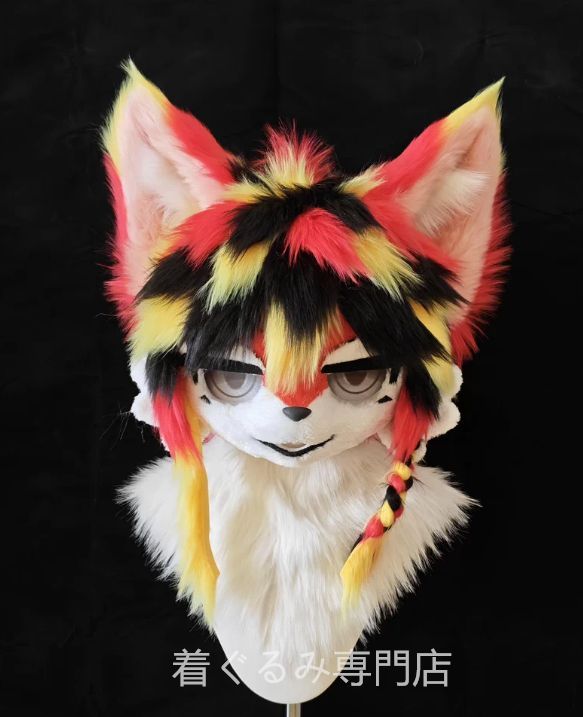 猫 ファースーツ kig マスク 着ぐるみセット グリーン ケモノ ファー