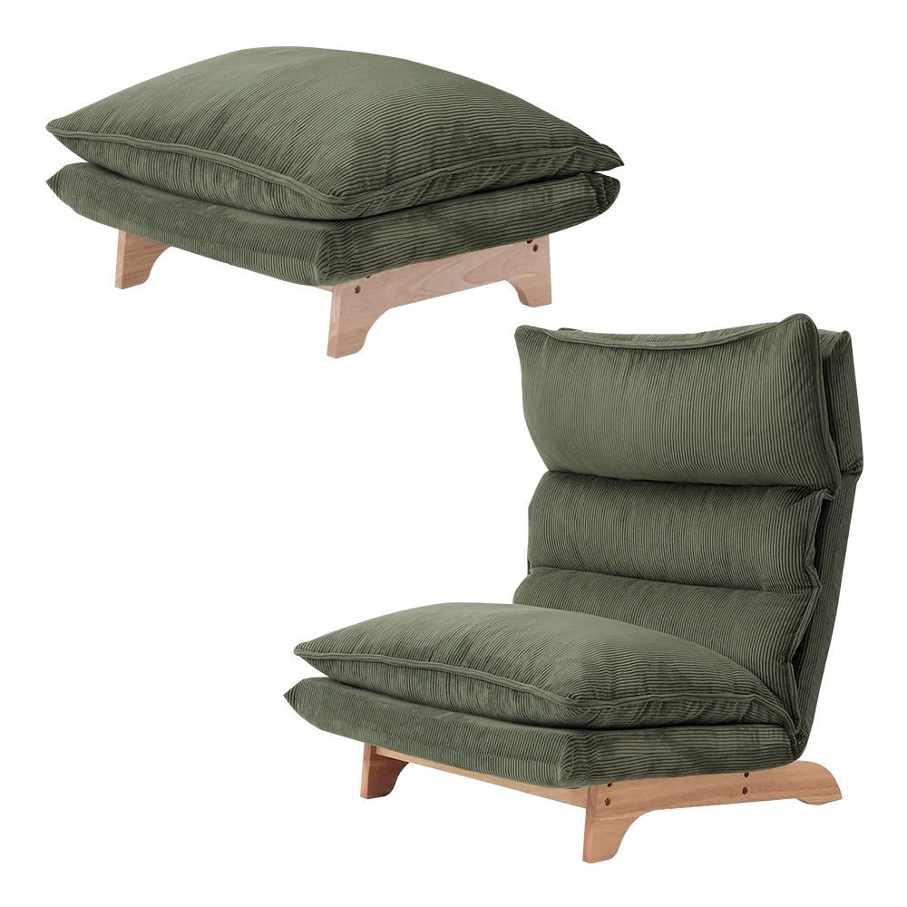 脚付きリクライニングローソファ オットマンセット Cowser-カウザー- SH-07-FRZ-S-C-GE グリーン