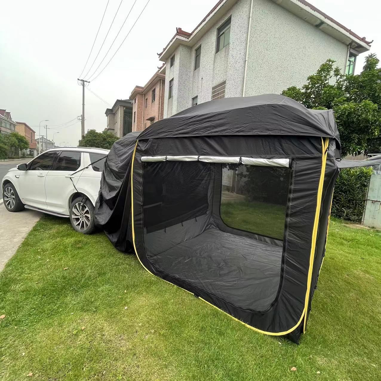 リアハッチテント バックドアテント ポップアップ式 リアゲートテント カーサイドタープ 高さ2 m×幅2 m×奥行2 m 車中泊 黒