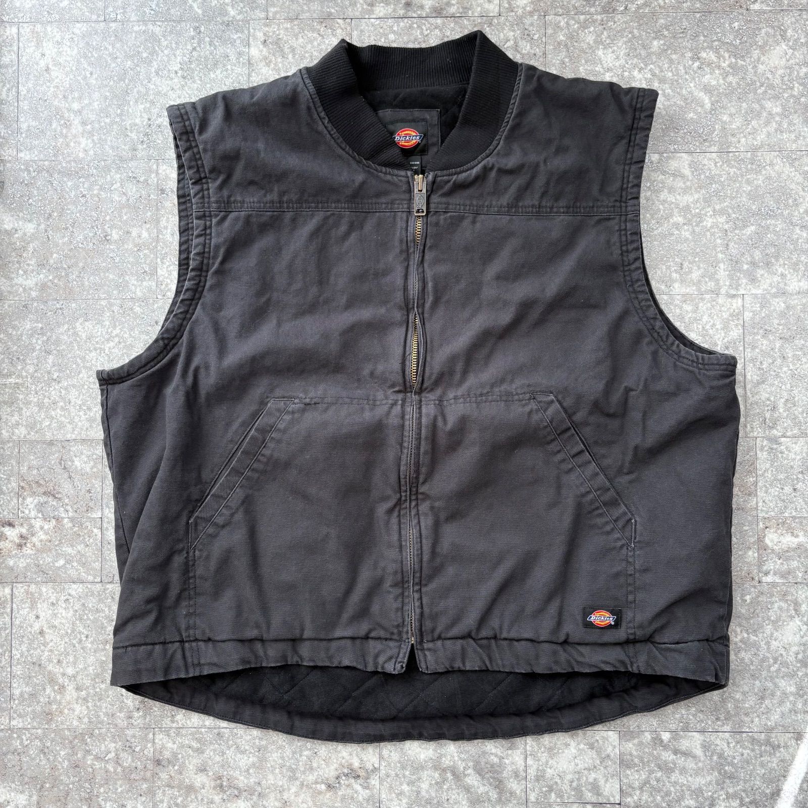 ディッキーズ ダックベスト 裏キルティング 前ファスナー 黒 大きいサイズXXL Dickies（ディッキーズ） [ビッグサイズ] ベスト メンズ 中綿ベスト