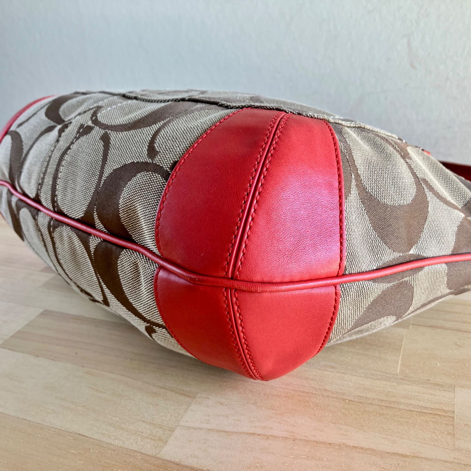 Coach Vintage y2k Signature Canvas Red Leather Hobo Shoulder Bag 