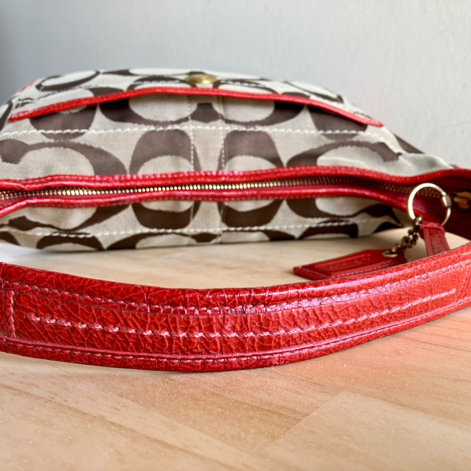 Coach Vintage Y2K Signature Canvas Red Leather Hobo Shoulder Bag