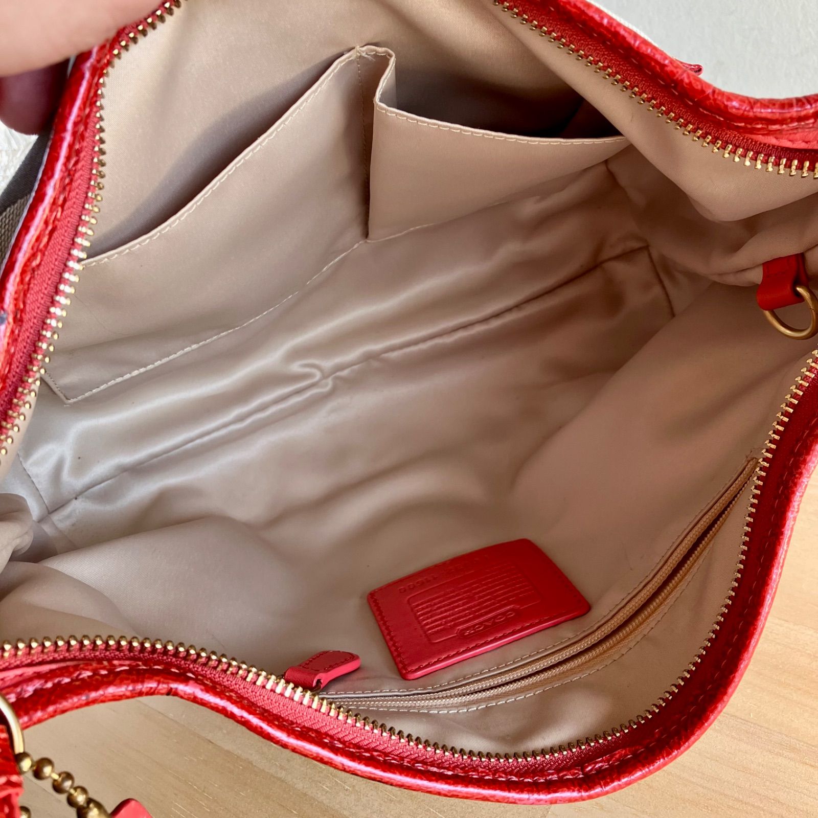 Coach Vintage y2k Signature Canvas Red Leather Hobo Shoulder Bag