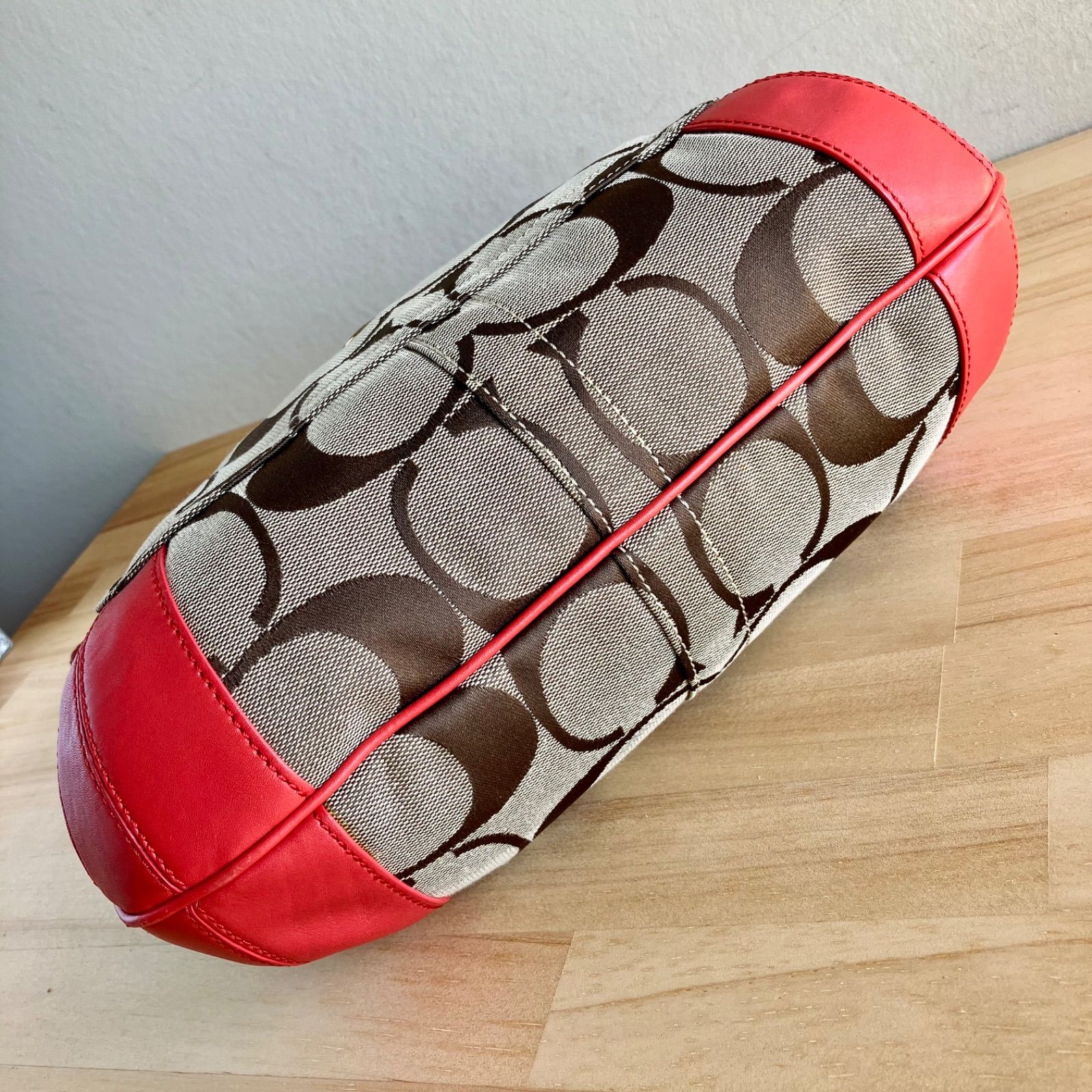 Coach Vintage y2k Signature Canvas Red Leather Hobo Shoulder Bag 