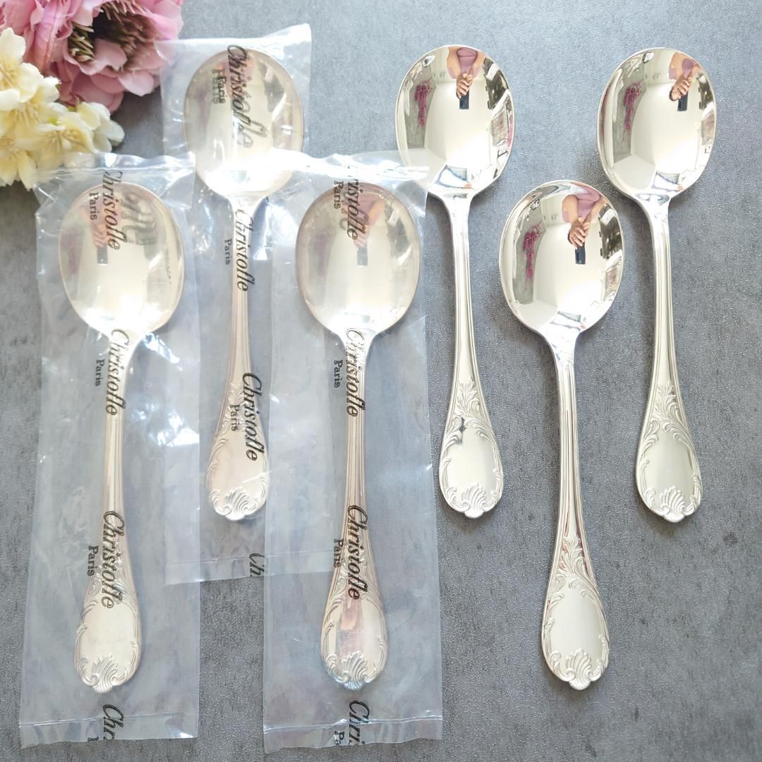 希少 クリストフル マルリー 未開封 コンソメスプーン 6点 希少 美品 クリストフル マルリー コンソメスプーン 未開封含む 6点