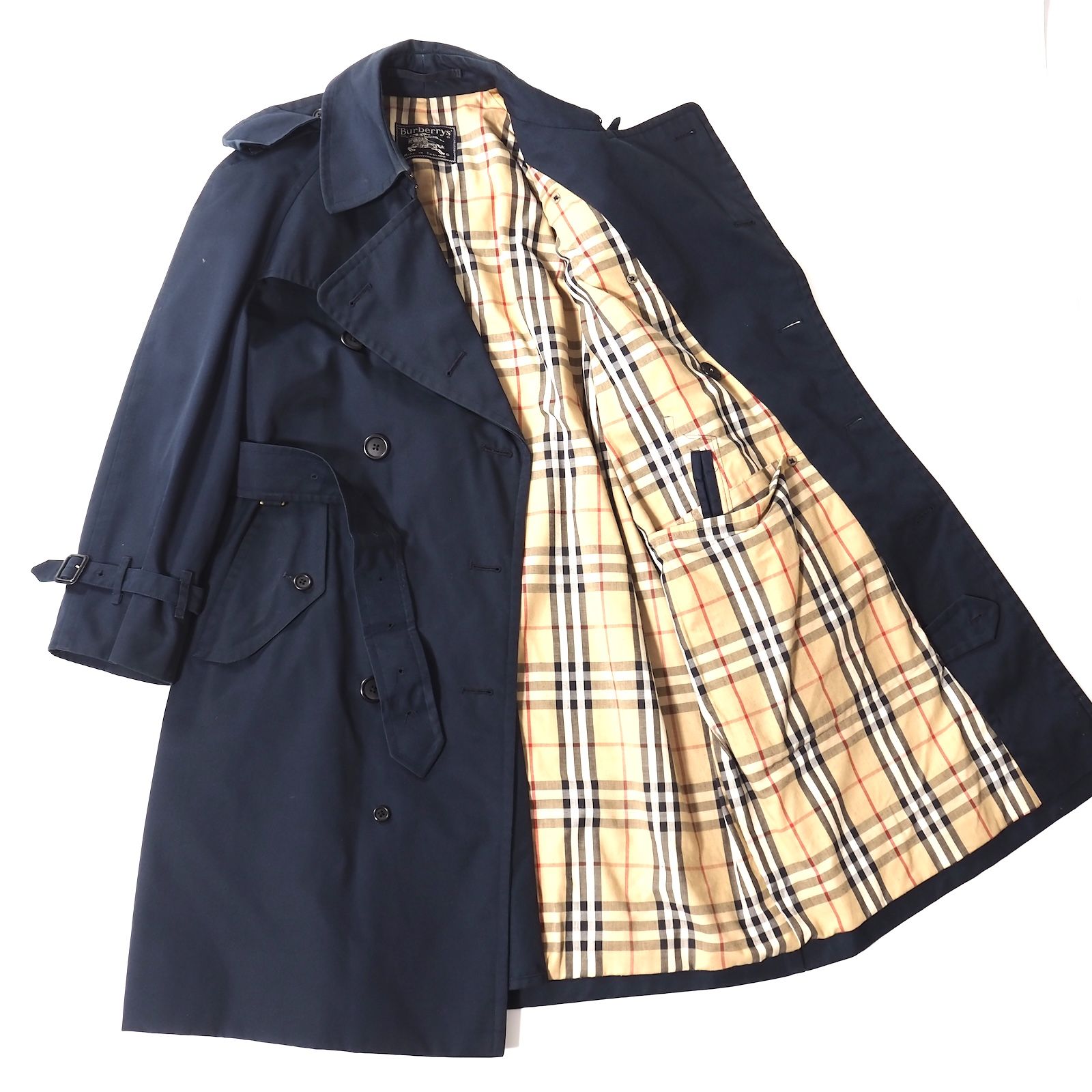 【Burberrys'トレンチコート】バーバリーチェック／ライナー付　ネイビー バーバリー Burberrys ヴィンテージ イングランド製 英国 トレンチ