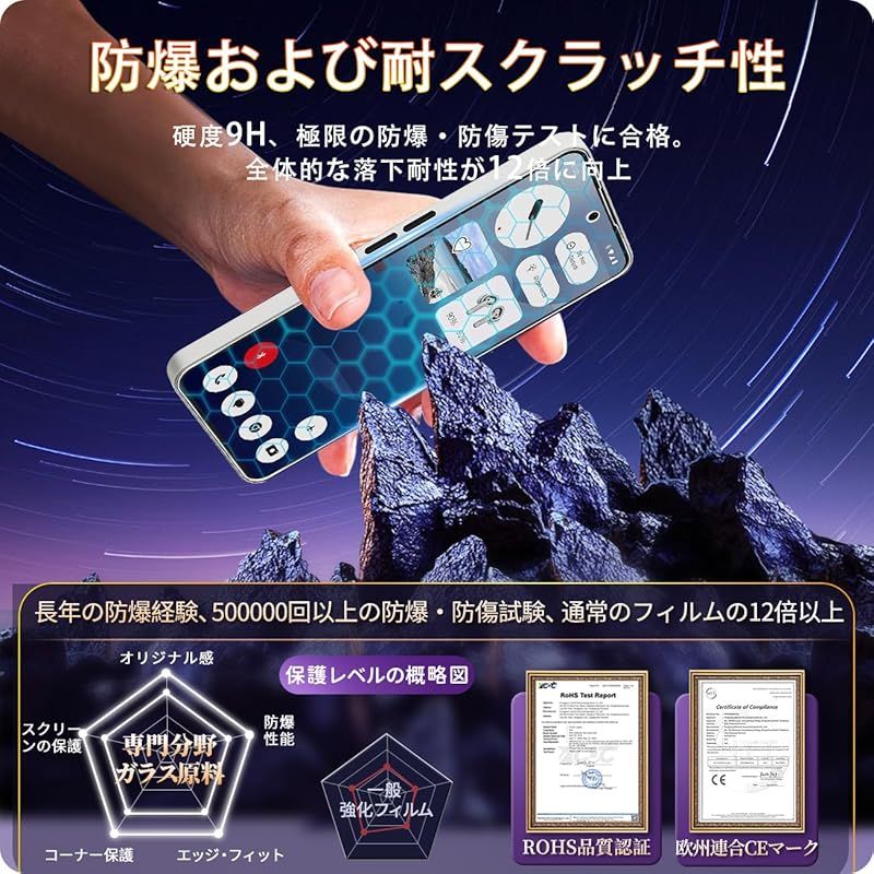 対応 Nothing Phone 3a ガラスフィルム 【 2+2枚セット- 国産旭硝子 