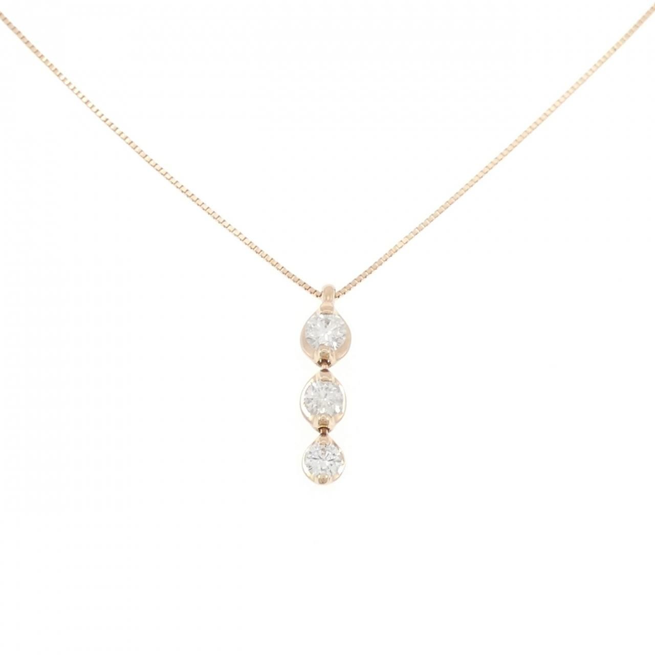 【K18】PGダイヤモンドネックレス K18PG スリーストーン ダイヤモンド ネックレス 0.30CT - メルカリ