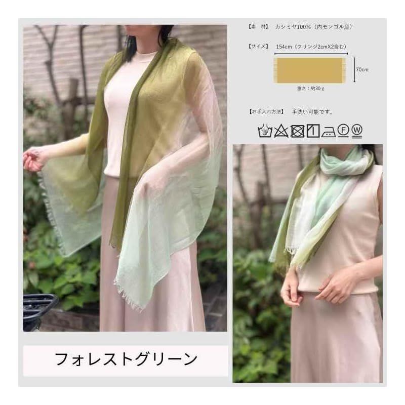 彡 I.P.P ストール 夏 レディース 空気をまとう約30 g軽さ カシミヤ 冷房対策 UV プレゼント エアふわ フォレストグリーン 1