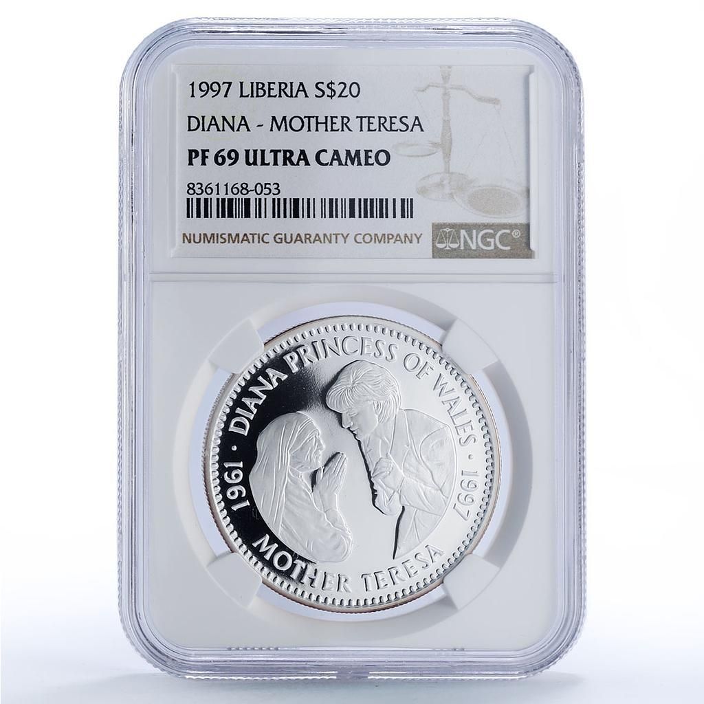 リベリア 20ドル ダイアナ妃テレサ政治 PF69 NGC銀貨 1997年 - メルカリ
