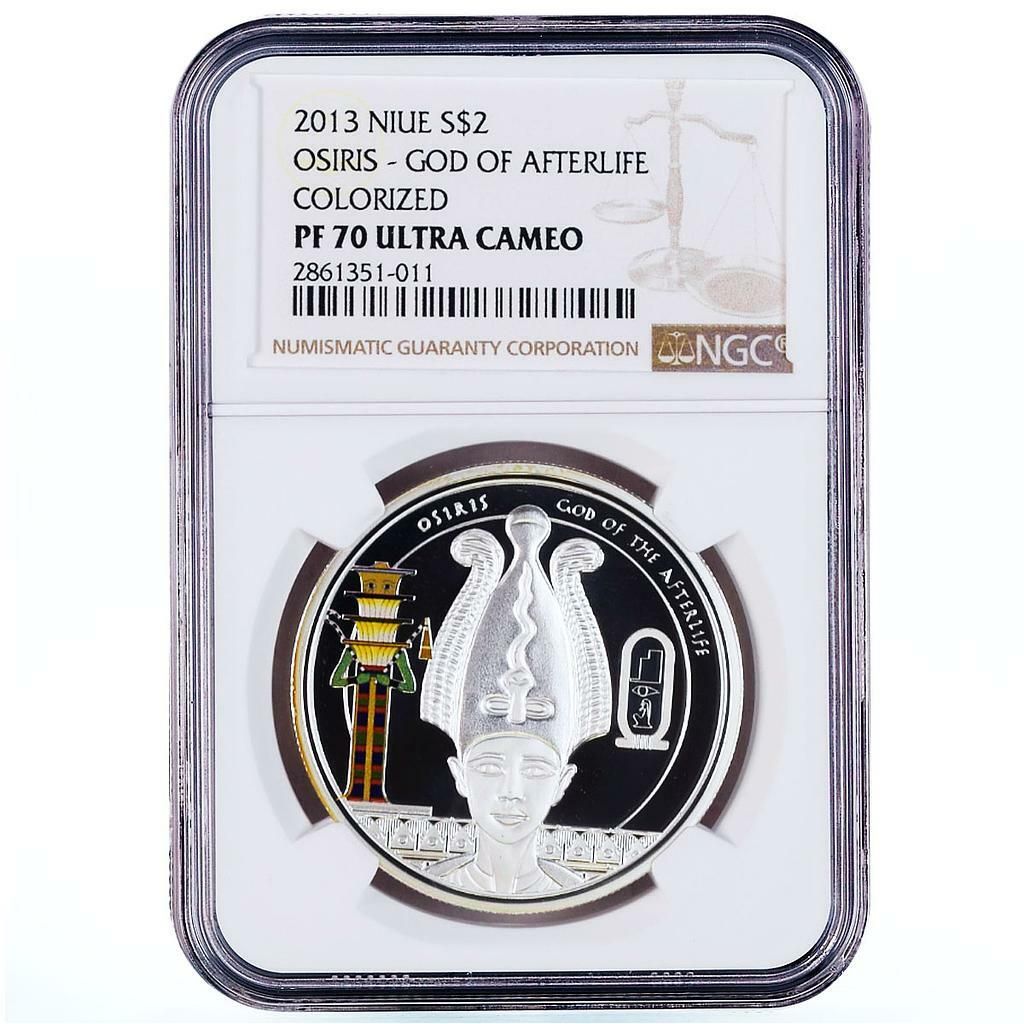 ニウエ 2ドル 世界神話 オシリスの物語 PF 70 NGC カラー銀貨 2013年