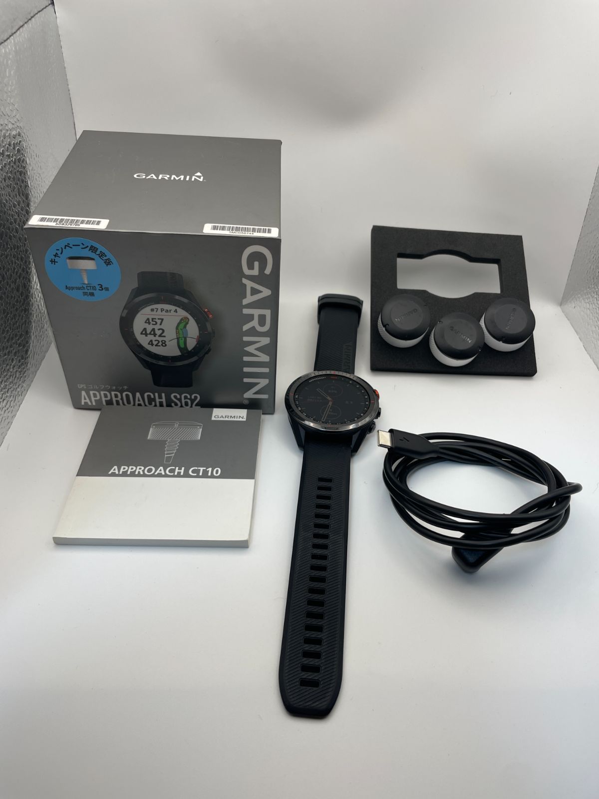 極美品 GARMIN Approach S62 ゴルフ用GPSナビ CT10 3個付 （アマゾンで