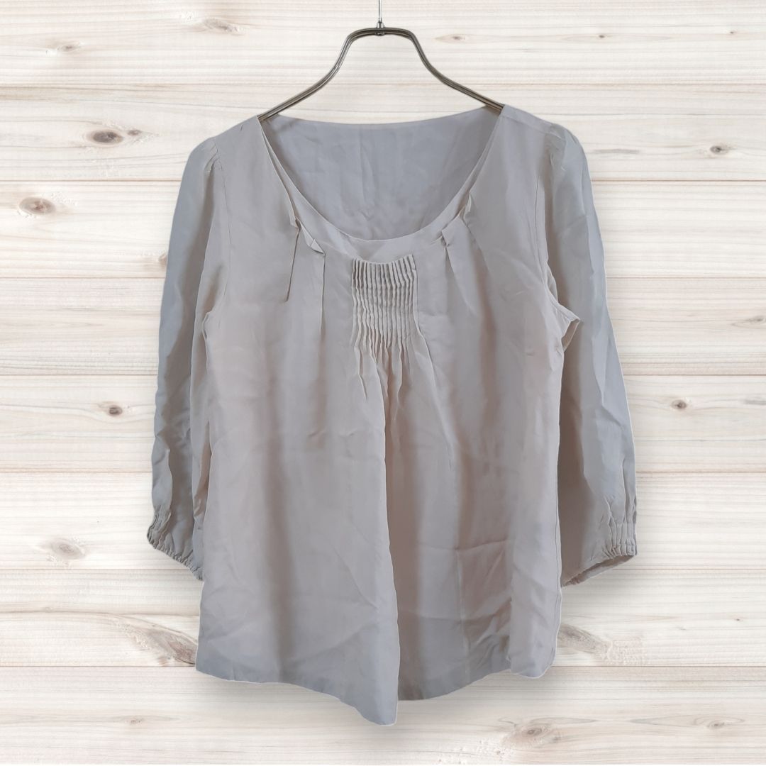 F 0262 トゥモローランド ブラウス 長袖 38 ピンク 絹 シルク Uネック