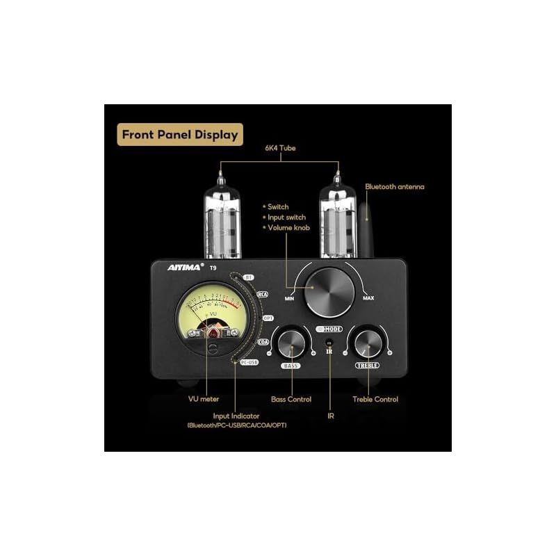 AIYIMA T9 Bluetooth 5.0 100W*2チューブアンプ 2.0チャンネル 真空管