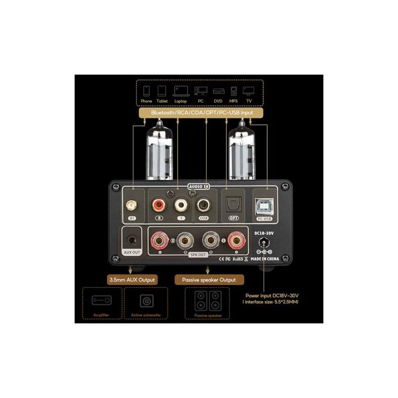 AIYIMA T9 Bluetooth 5.0 100W*2チューブアンプ 2.0チャンネル 真空管