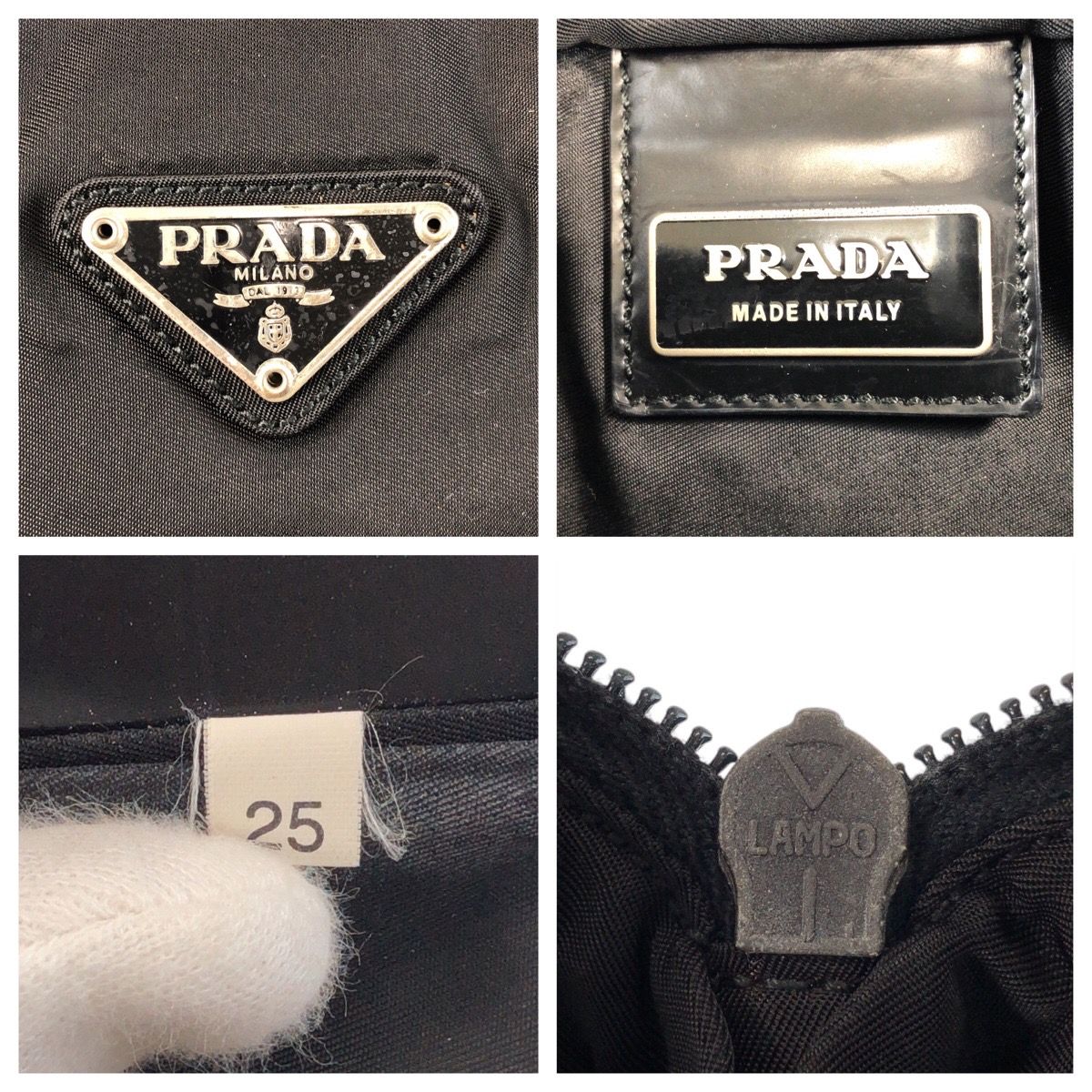 美品 PRADA プラダ テスート 三角ロゴプレート ブラック 黒 シルバー