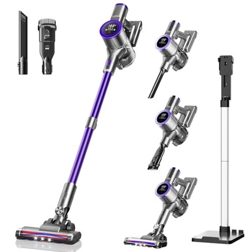 掃除機 コードレス 2025革新モデル-65 Kpa超強力吸引-ホコリ自動検知＆LED液晶ディスプレイ-収納充電スタント付き コードレス掃除機 軽量 サイクロン550Ｗ 60分長時間稼働 絡まないヘッド 2 WAY 3段吸引力 HEPA多重濾過 37986 f 5 c