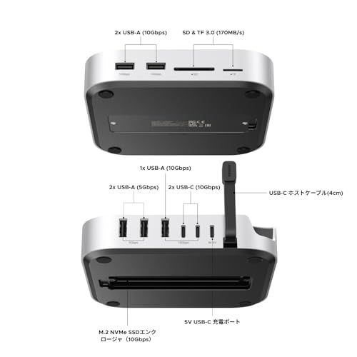 UGREEN Mac mini M 4用 ドッキングステーション＆スタンド NVMe SSD拡張スロット搭載 USB A 3 10 Gbps Cデータポート SDカードリーダー対応 4 Pro p e 1805 05