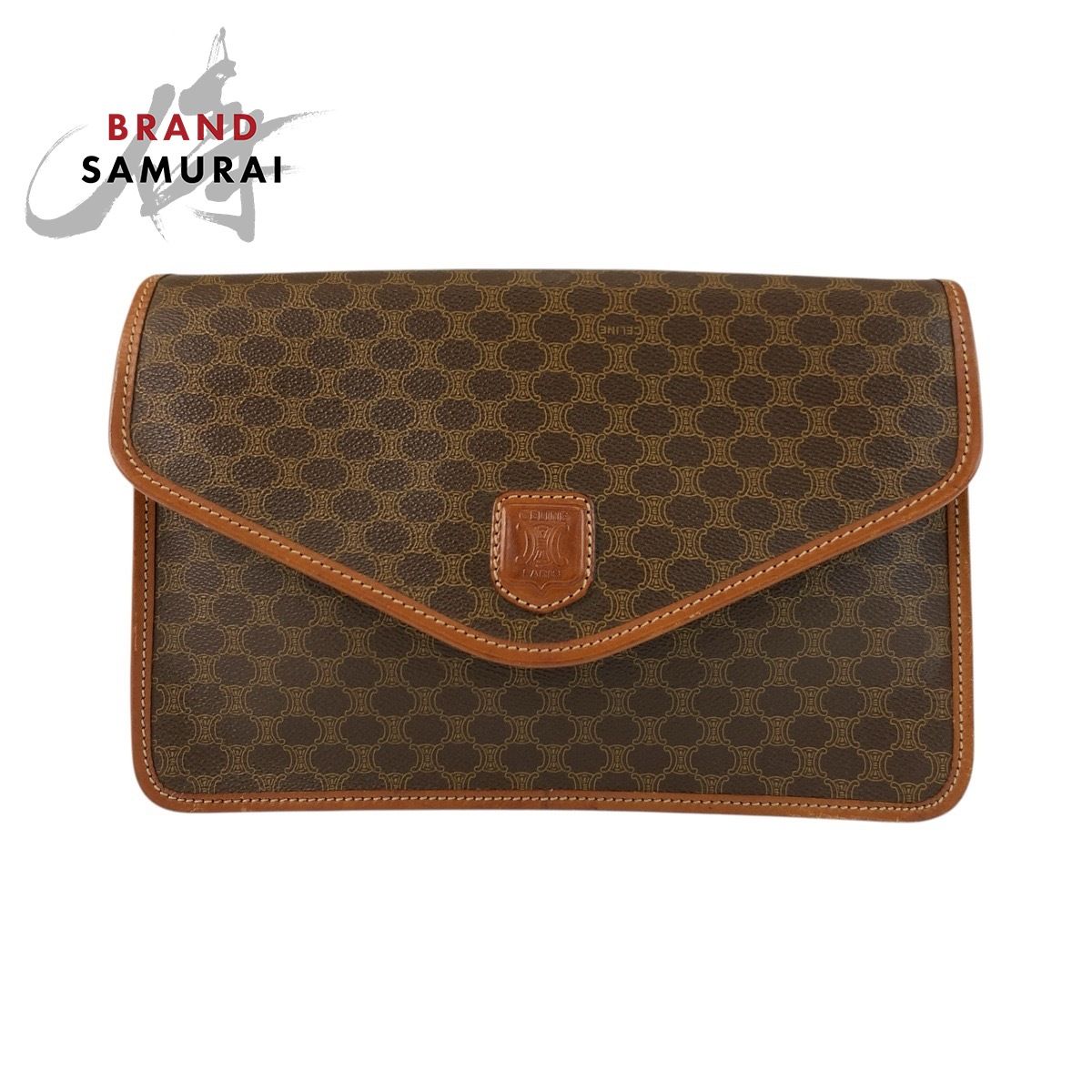 CELINE セリーヌ マカダム ブラウン ゴールド金具 PVC レザー M 07 クラッチバッグ セカンドバッグ メンズ 506140