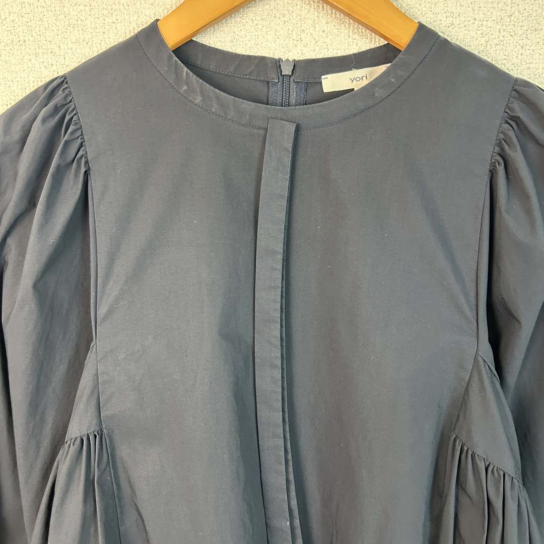 yori ヨリ ブラウス 長袖 無地 ネイビー レディース 古着 モード