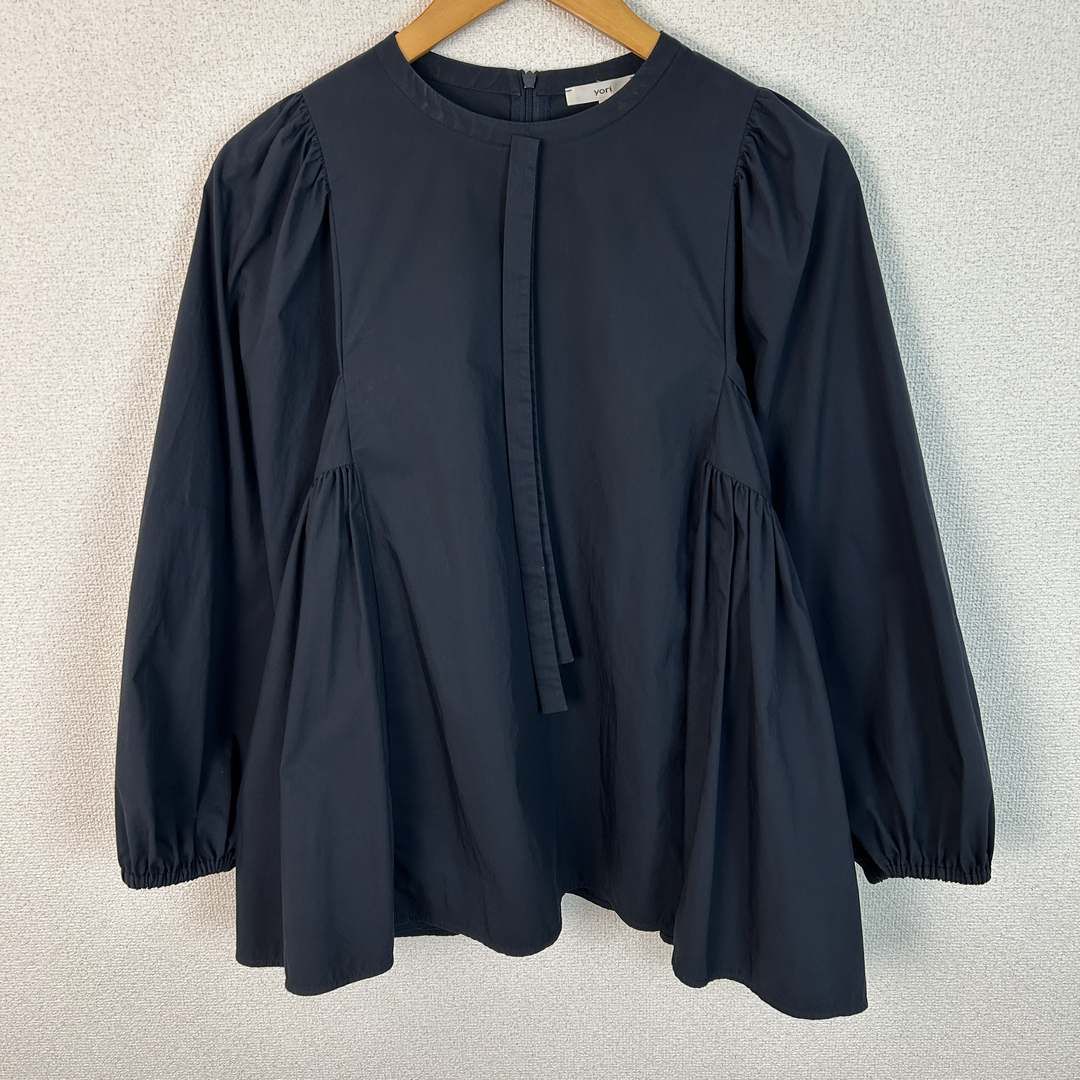 yori ヨリ ブラウス 長袖 無地 ネイビー レディース 古着 モード