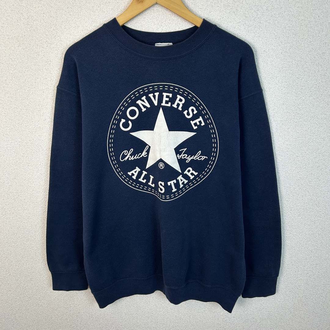 90s CONVERSE コンバース スウェット トレーナー デカロゴ ネイビー メンズ 古着 アメカジ ストリート