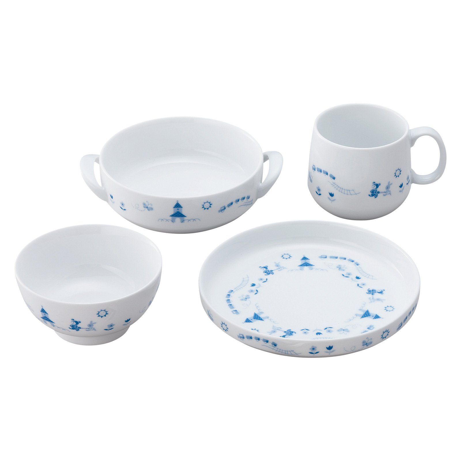 Noritake ノリタケ プレート 手付ボウル 飯碗 マグ セット 16 cm 300 cc ボウル 370 230 245 ライトステップ 電子レンジ対応 食洗機対応 ブルー ファインポーセレン 強