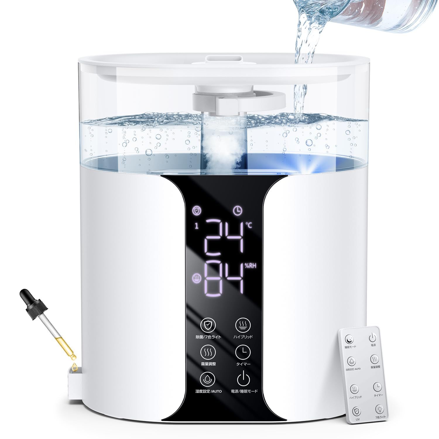 2025革新モデル 6重除菌 節電 AI 加湿器 大容量 ハイブリッド式 8 L 上から給水 除菌 湿度コントロール 加熱式 ＆ 超音波式 吹出口360°調整 6段階ミスト マイナスイオン おしゃれ LEDディスプレ 切タイマー 60 h運転 アロ