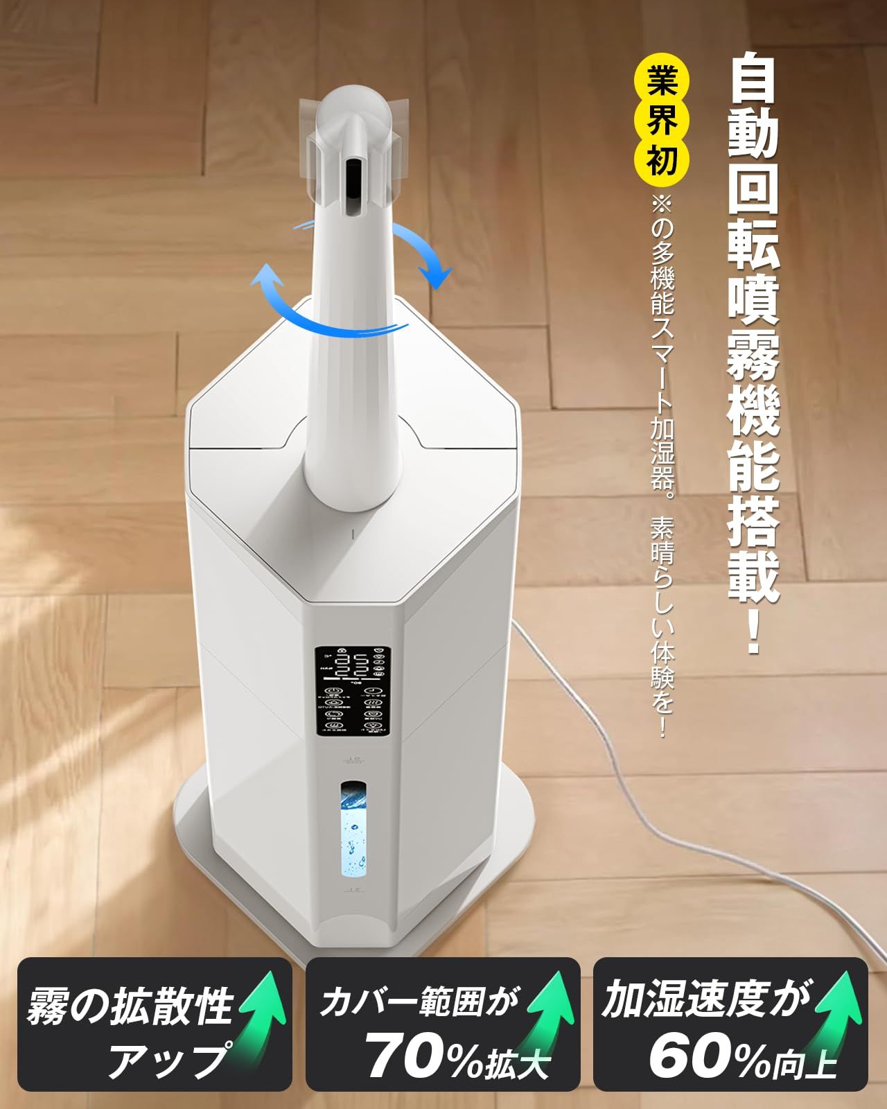 Yutogen 加湿器 大容量 9L 【2025新機能 自動首振り＆加熱ミスト